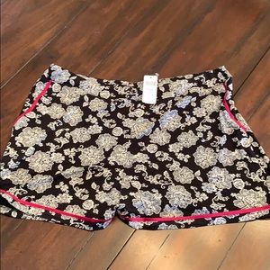 Satin Trimmed Pajama Shorts Elegant Lace Black